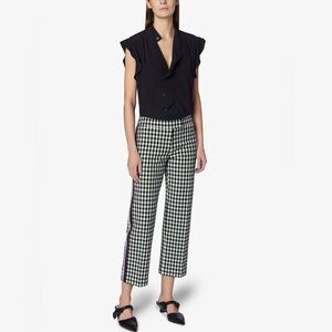 DEREK LAM Black and White Gingham Straight Leg Pants 4